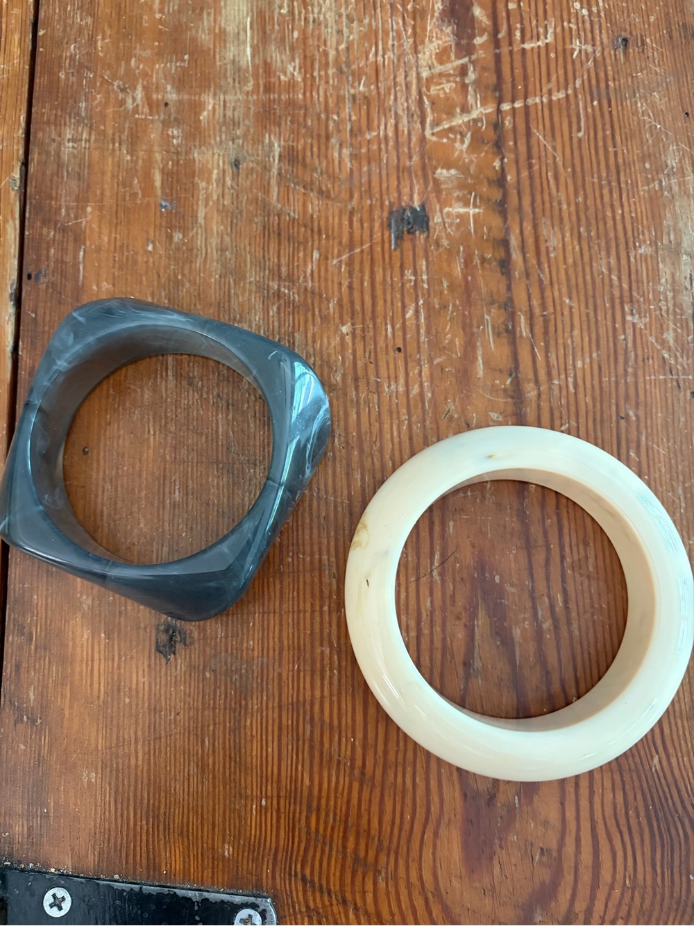 Pair of Vintage Resin Bangle Bracelets in Black and Cream